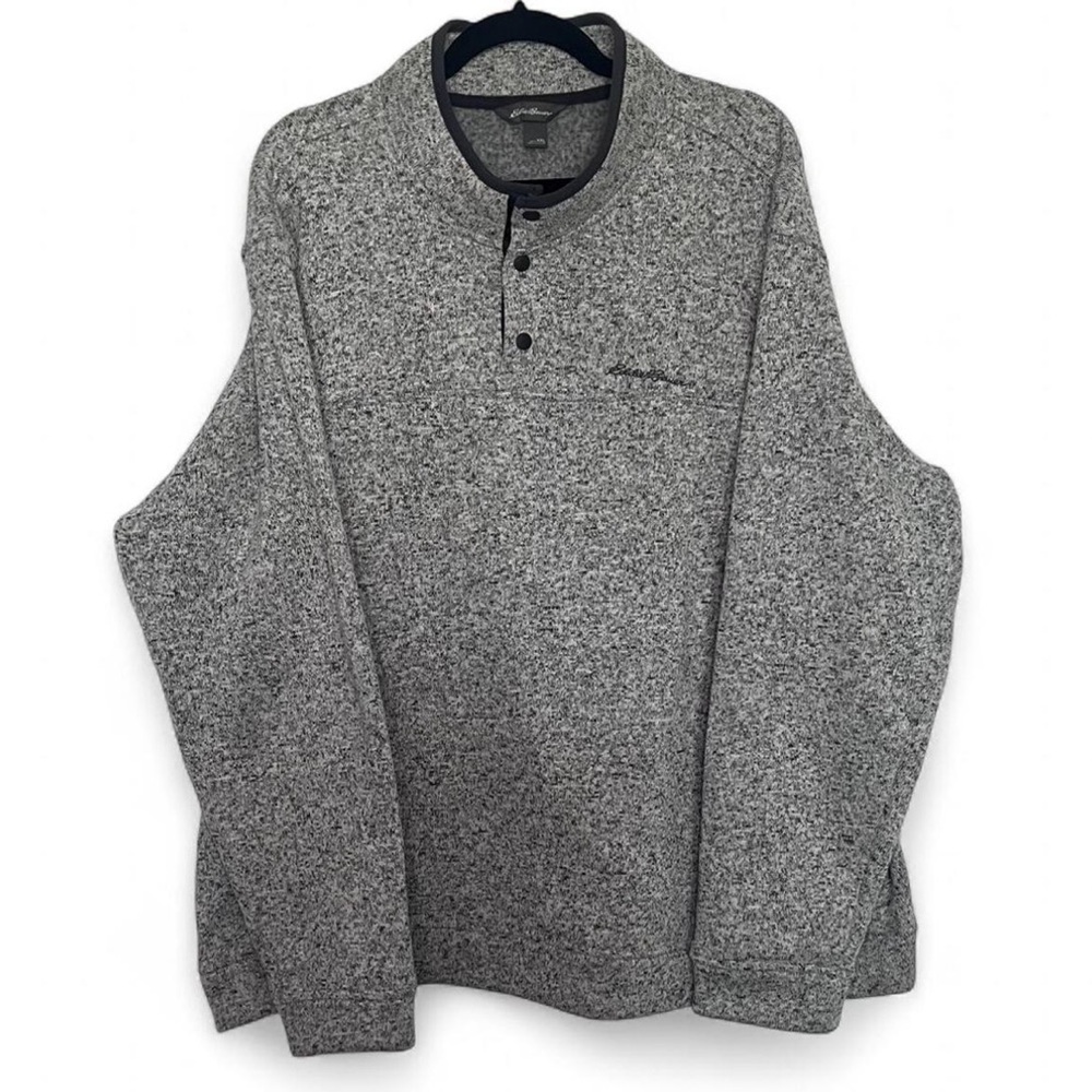 Eddie Bauer Grey Fleece Lined Henley Sweater XXL Pullover Warm Casual